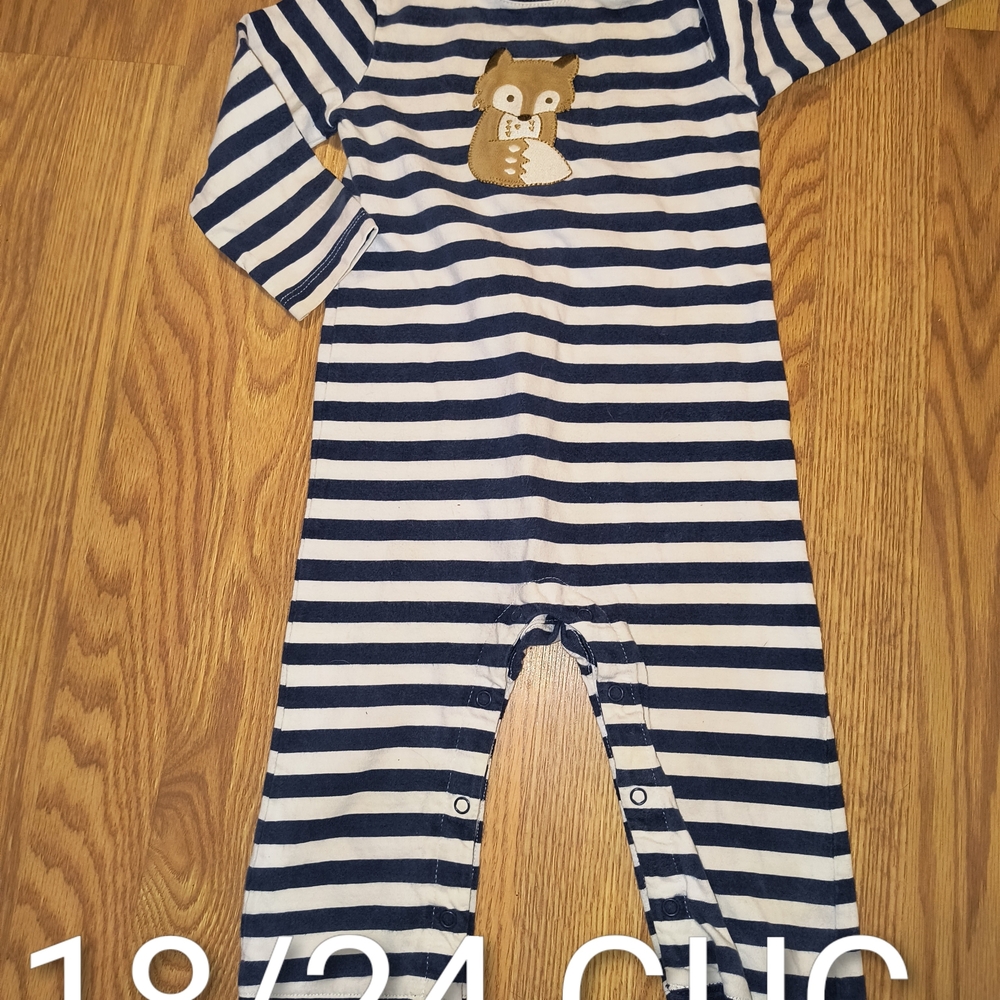 Gymboree Navy & White Striped Fox Applique One-Piece